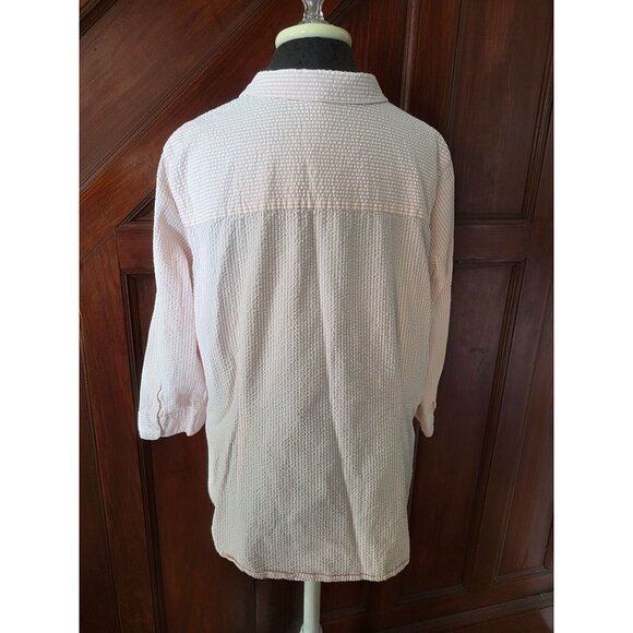 L.L. Bean Womens Seersucker Button-Up Shirt 2X Pink & White - Picture 3 of 7